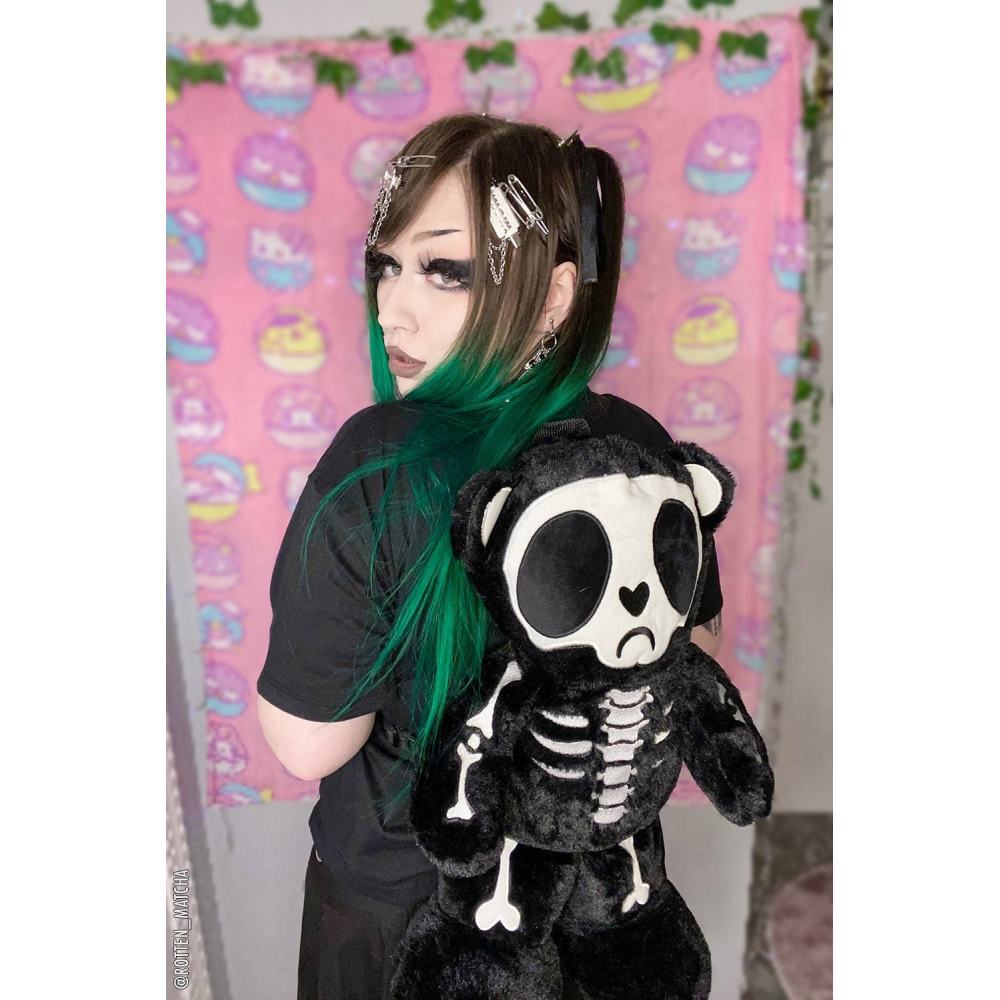 Vampire Freaks - Grumpy Bones Bear Plush Backpack - Black/White